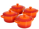 Le Creuset Set of 4 Round Stoneware Mini Cocottes, Flame Orange