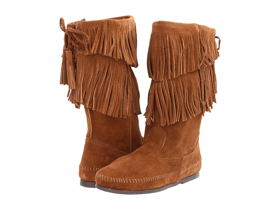 Minnetonka Calf Hi 2-Layer Fringe Boot (Dusty Brown Suede) Women