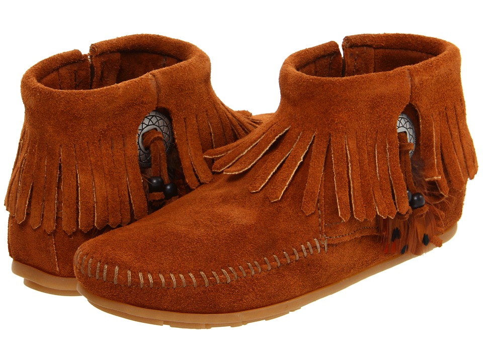 Minnetonka Concho/Feather Side Zip Boot (Brown Suede) Women