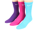 Nike - Youth Girls' Lightweight Cotton Cushion Moisture Management Crew 3-Pair Pack (Fuchsia/Ultra Violet/Baltic Blue)