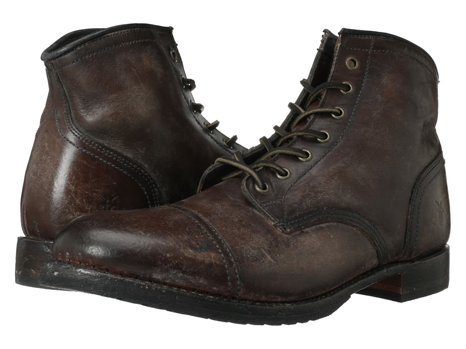 Frye - Logan Cap Toe (Dark Brown Polished Stonewash) Cowboy Boots