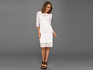 Three Dots - Lace 34/ Sleeve Tunic Dress w/ Jersey Colette Cami Slip (White) - Apparel