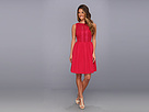 Jessica Simpson - Front Lace Embroidery Bodice Fit and Flare Dress (Red) - Apparel