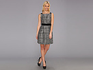 Jessica Simpson - Sleeveless Fit and Flare Dress w/ Front Skirt Pleats (Black/White) - Apparel