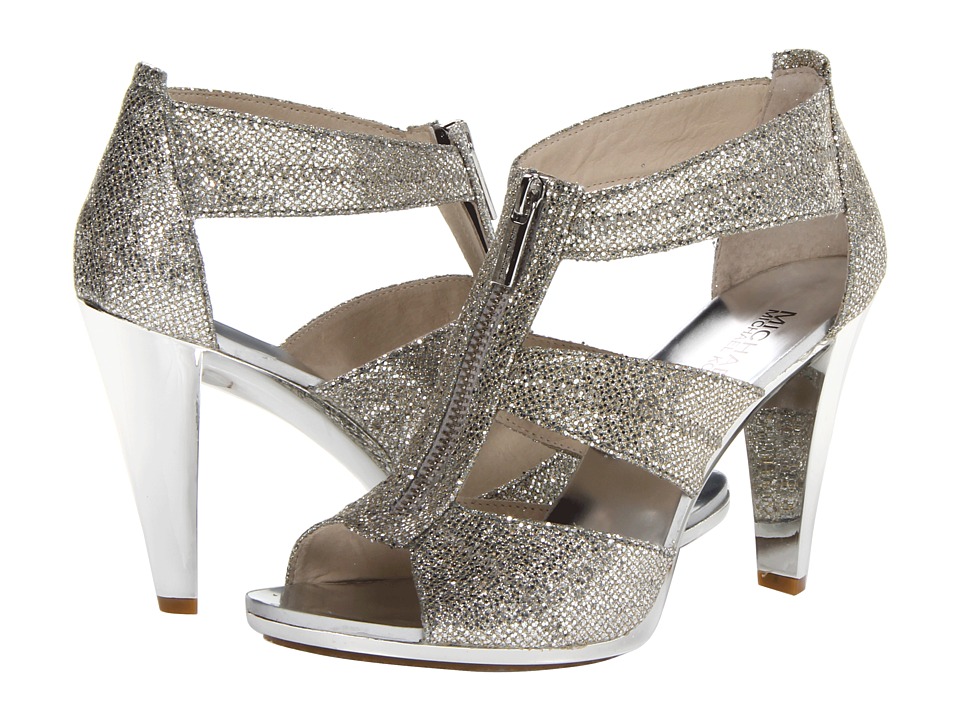 MICHAEL Michael Kors Berkley T-Strap (Silver Glitter) High Heel Shoes