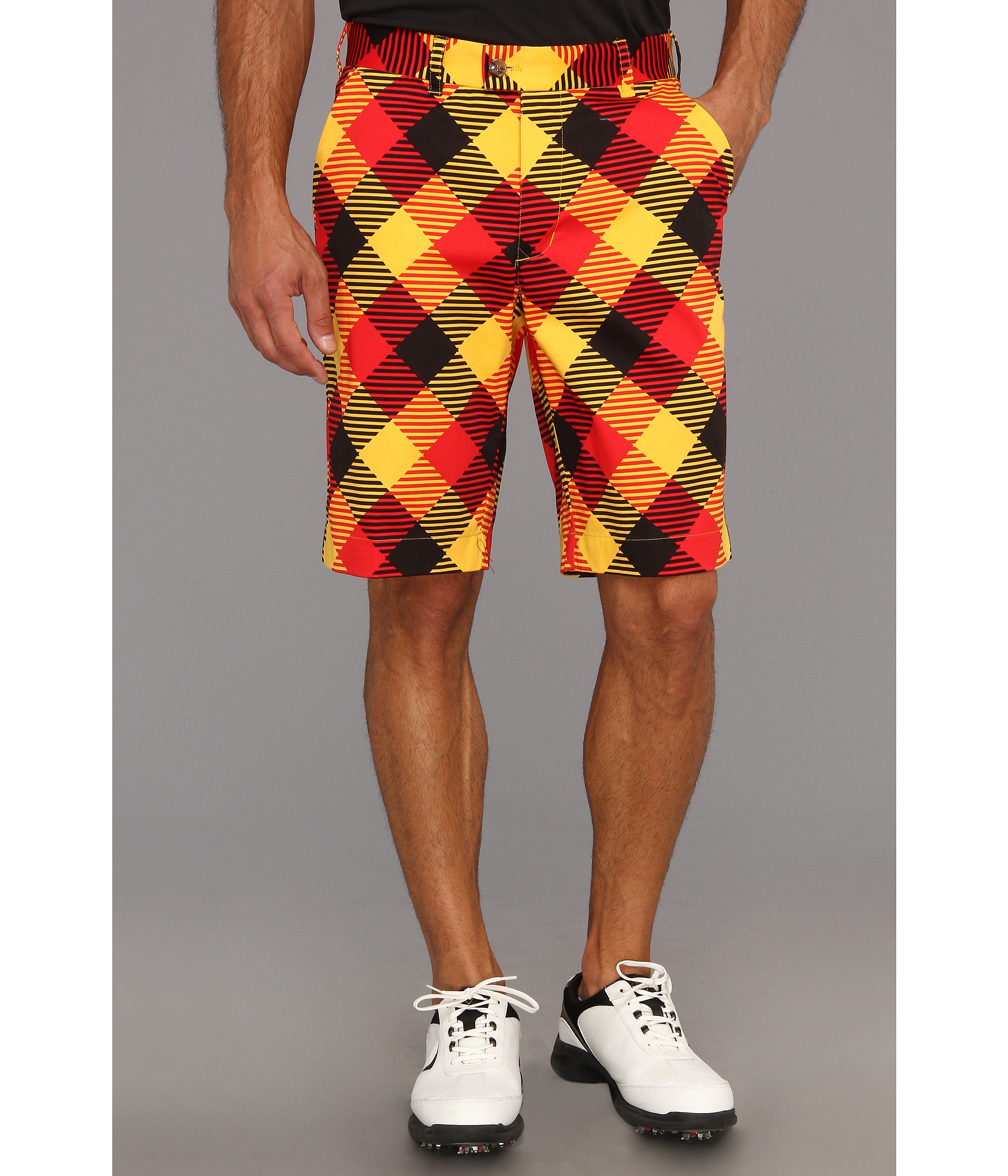 Loudmouth Golf Cheezburger Shorts Black Yellow Red Orange Shipped