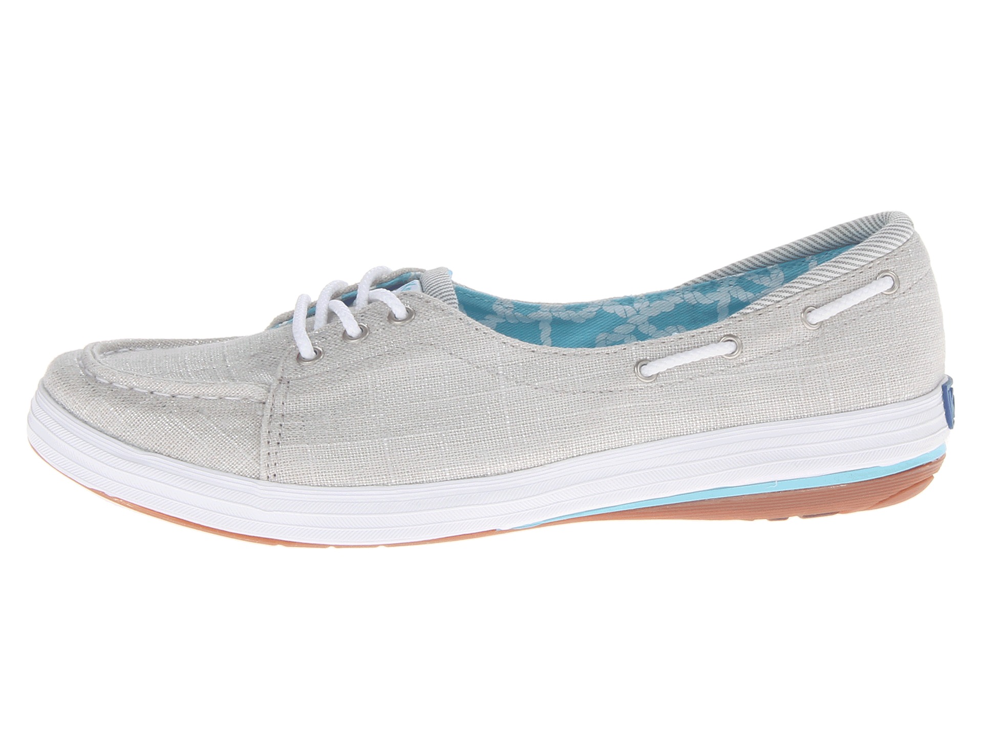 Keds Shine Boat Shoe Silver Brushed Twill | Shipped Free at Zappos