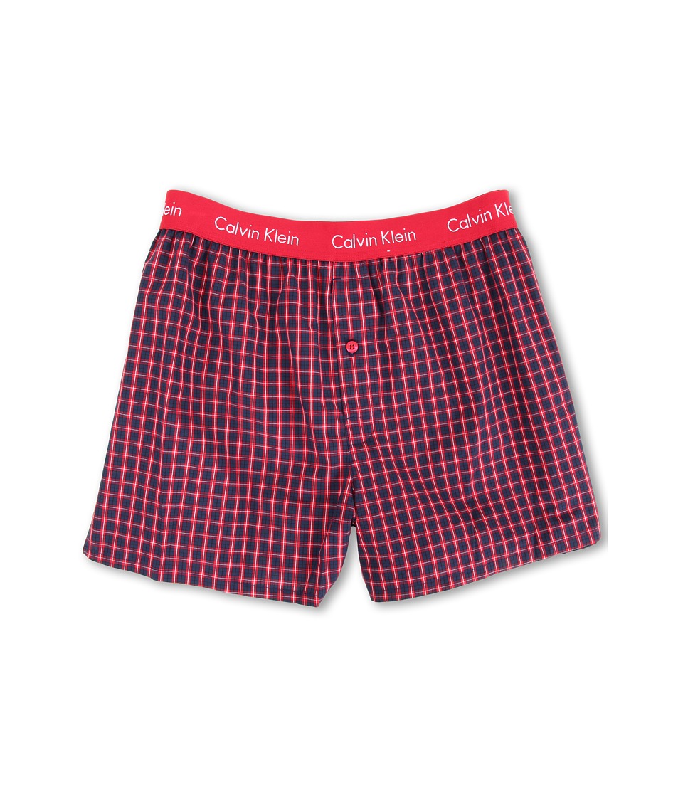 Calvin Klein™ presents a comfy woven boxer in a modern slim fit. Pre-washed woven cotton boxer boasts a slim fit and shorter length for wear under close-fit pants. Lower rise. Signature logo encircles the elastic waistband. One-button fly. Center back seam. Side slits. 100% cotton. Machine wash cold, tumble dry low. Imported $17.99