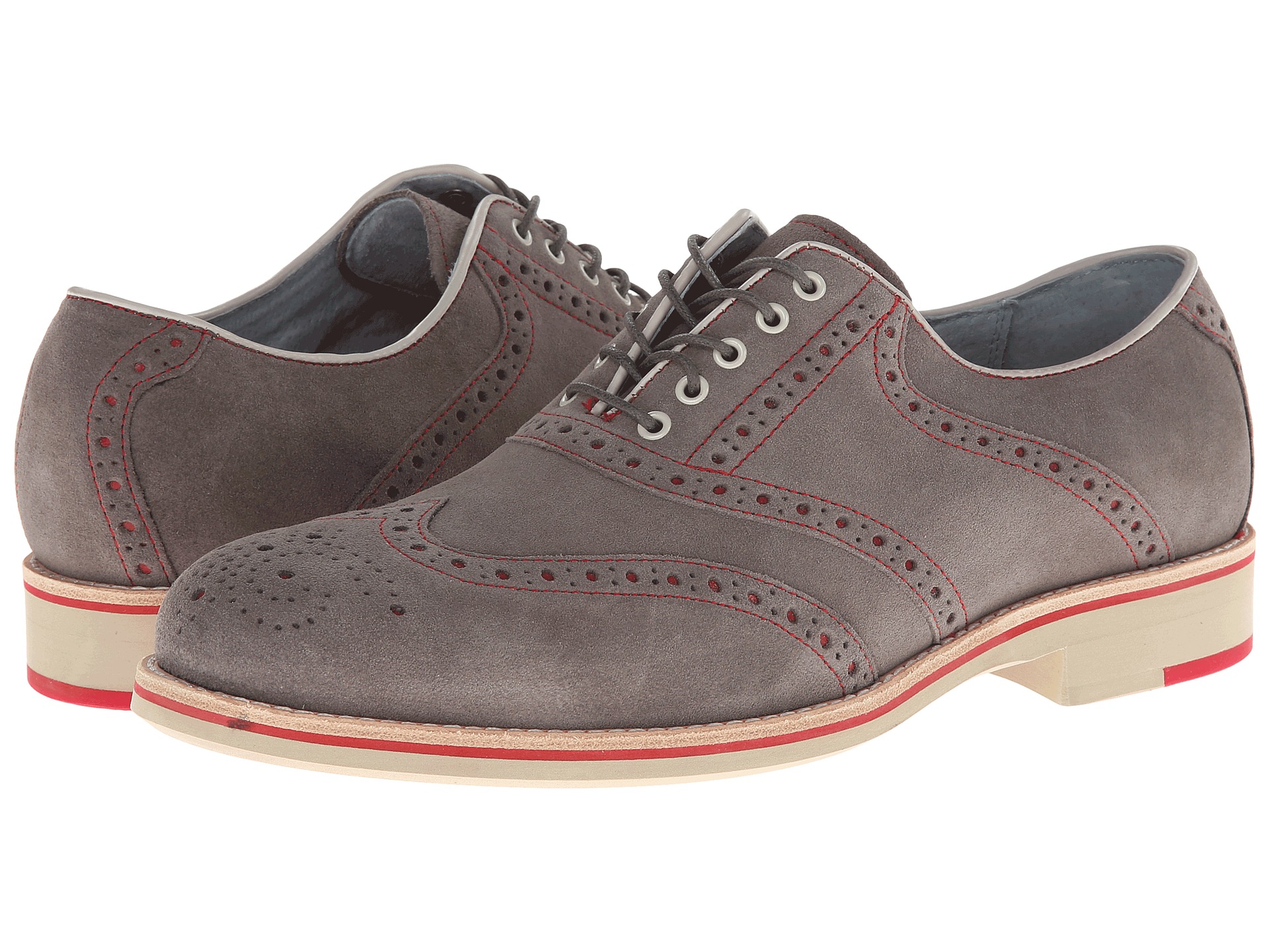 Johnston Murphy Ellington Wingtip Gray Suede Red | Shipped Free at ...