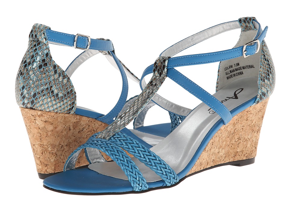 Click to View - Size & Price Info Annie Leilani (Royal Blue Painted Snake) Women's Wedge Shoes, wide width womens sandals, wide fitting sandal, WW