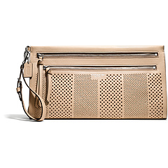 COACH Bleecker Striped Perforated Leather Large Clutch