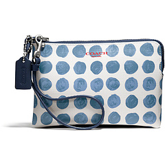 COACH Canvas Painted Dot Small Wristlet Silver/Blue