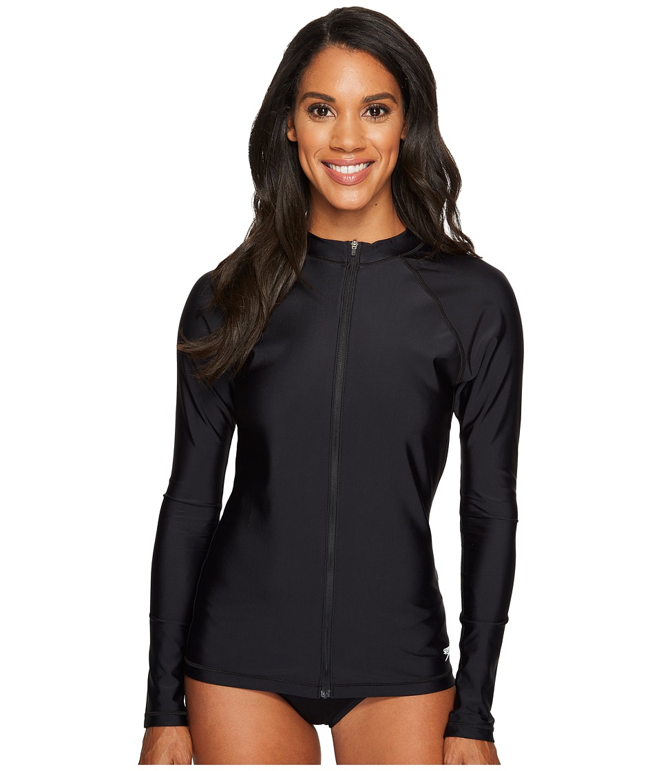 Speedo Zip Front Long Sleeve Rashguard (Black) Women