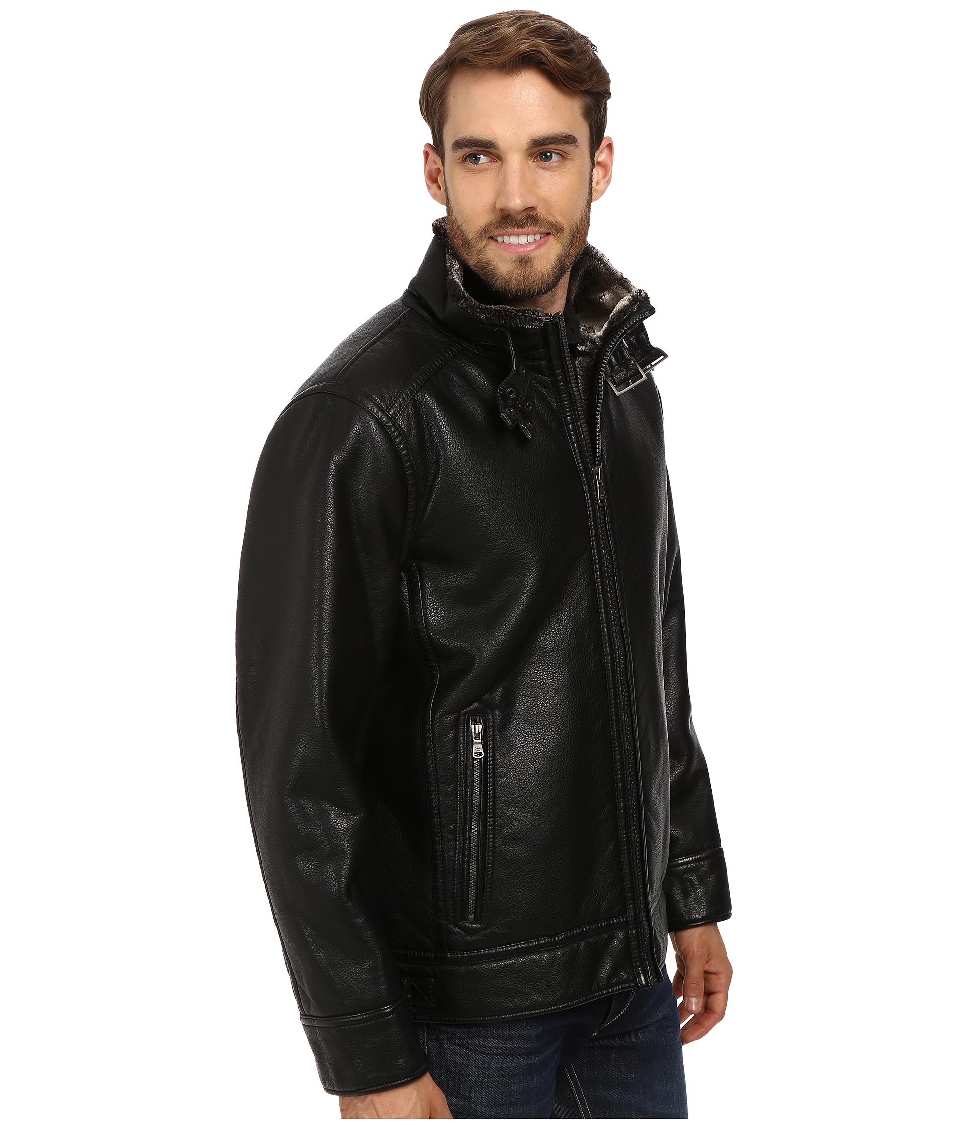 Calvin Klein Pebble Faux Leather Moto Jacket With Shearling Calvin Klein Pebble Faux Leather Moto Jacket With Shearling 6pm Com