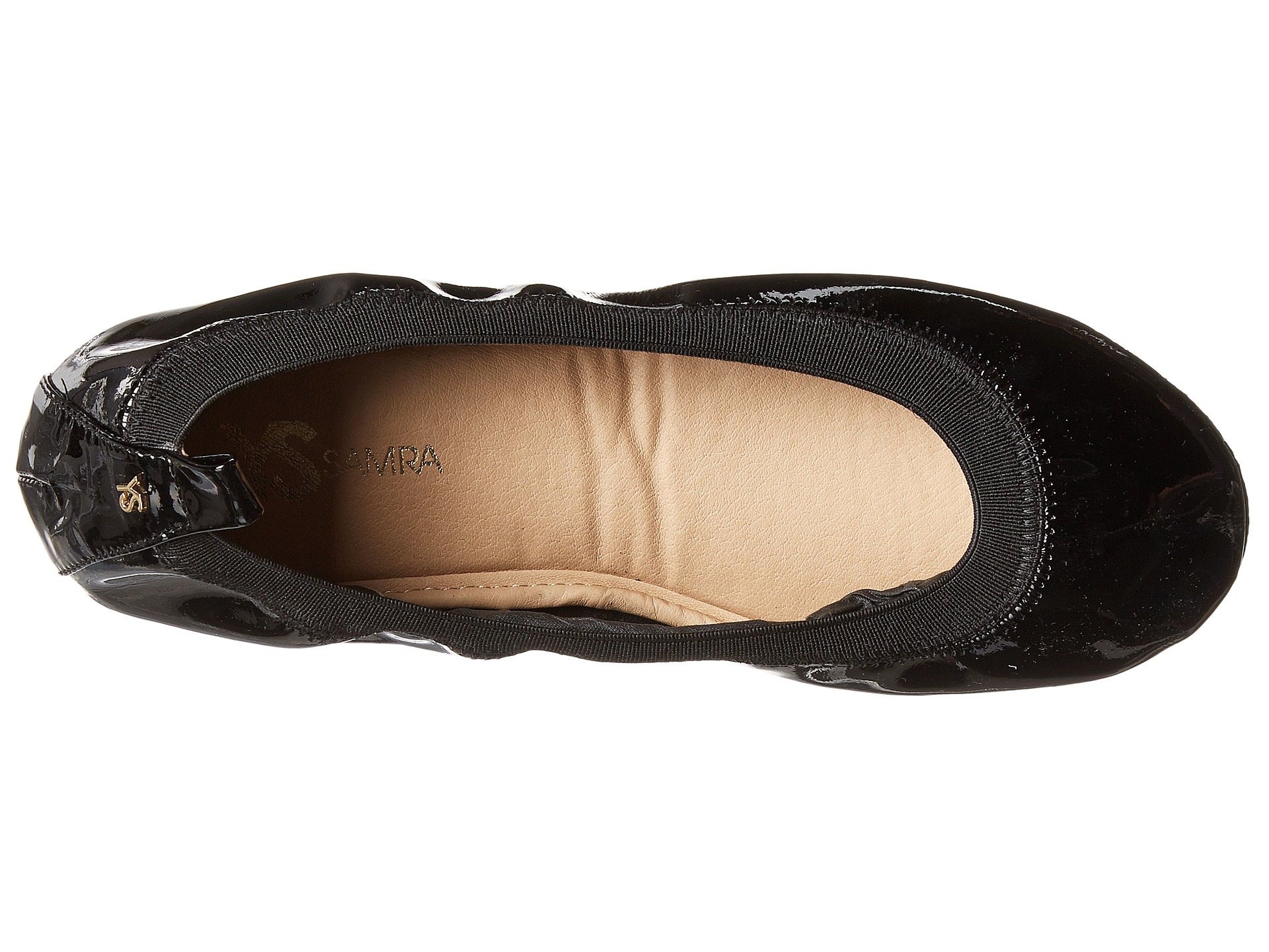 Yosi Samra Samara Soft Patent Leather Fold Up Flat Black - Zappos ...