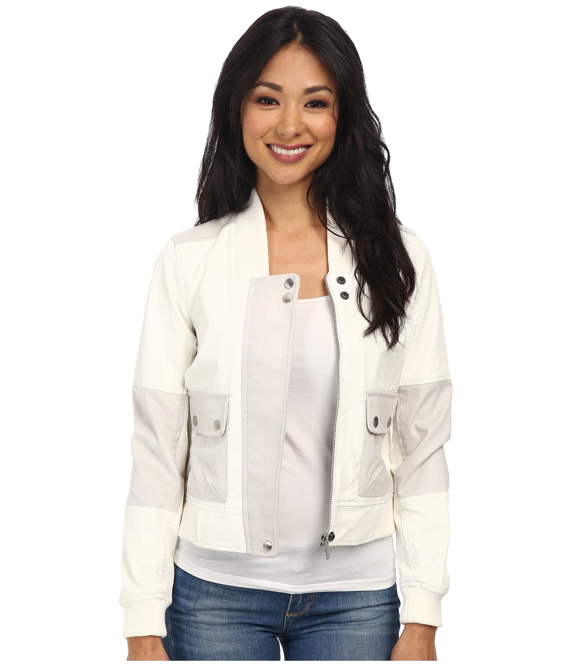 Women Leather Jackets At 6pm Com Calvin Klein Jeans Leather Suede Panel Er