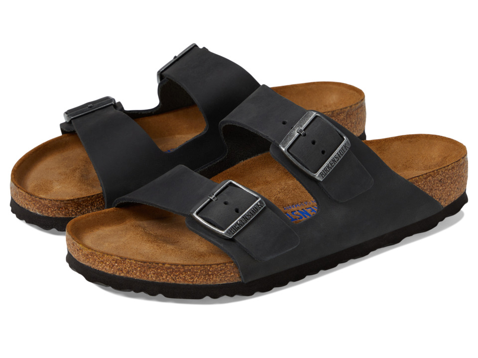 Birkenstock Arizona Soft Footbed Leather (Unisex) (Black Oiled Leather) Sandals