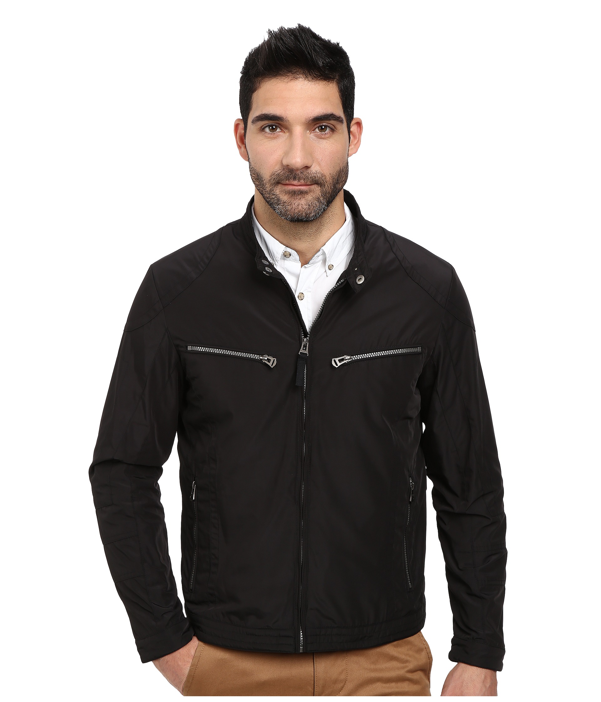Cole Haan Coats Outerwear Men At 6pm Com Cole Haan Lightweight Packable Moto Jacket With Camo Lining