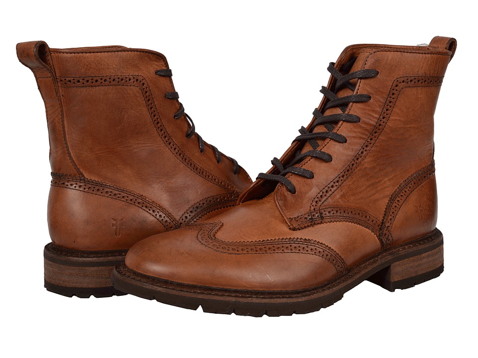 Frye James Lug Wingtip Boot (Cognac Smooth Full Grain) Men