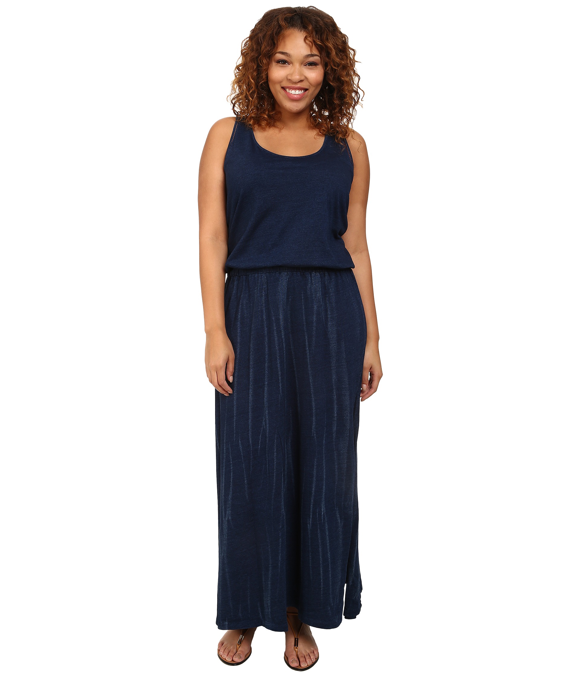 DKNY Jeans Plus Size Knit Denim Maxi Dress w/ Mesh Indigo