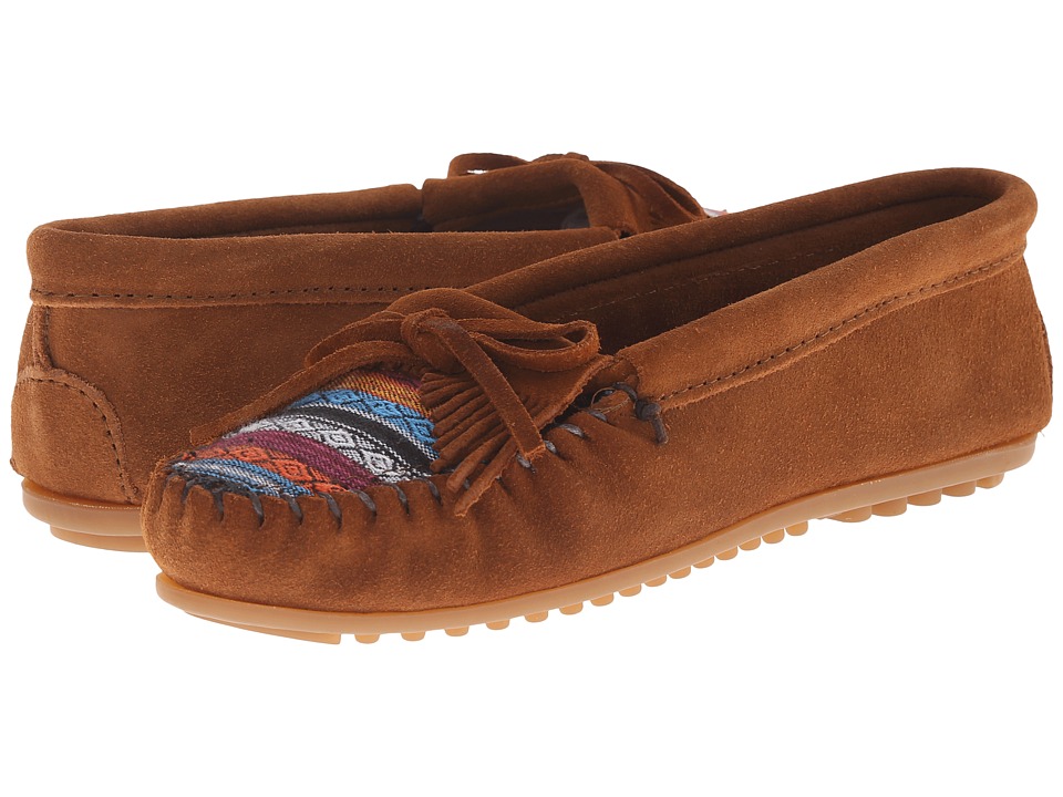 Minnetonka Kilty Suede Moc (Brown Suede/Arizona Fabric) Women's Moccasins