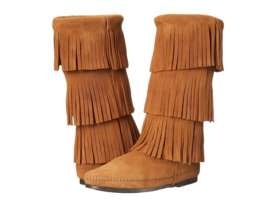 Minnetonka Calf Hi 3-Layer Fringe Boots (Taupe Suede) Women's Pull-on Boots