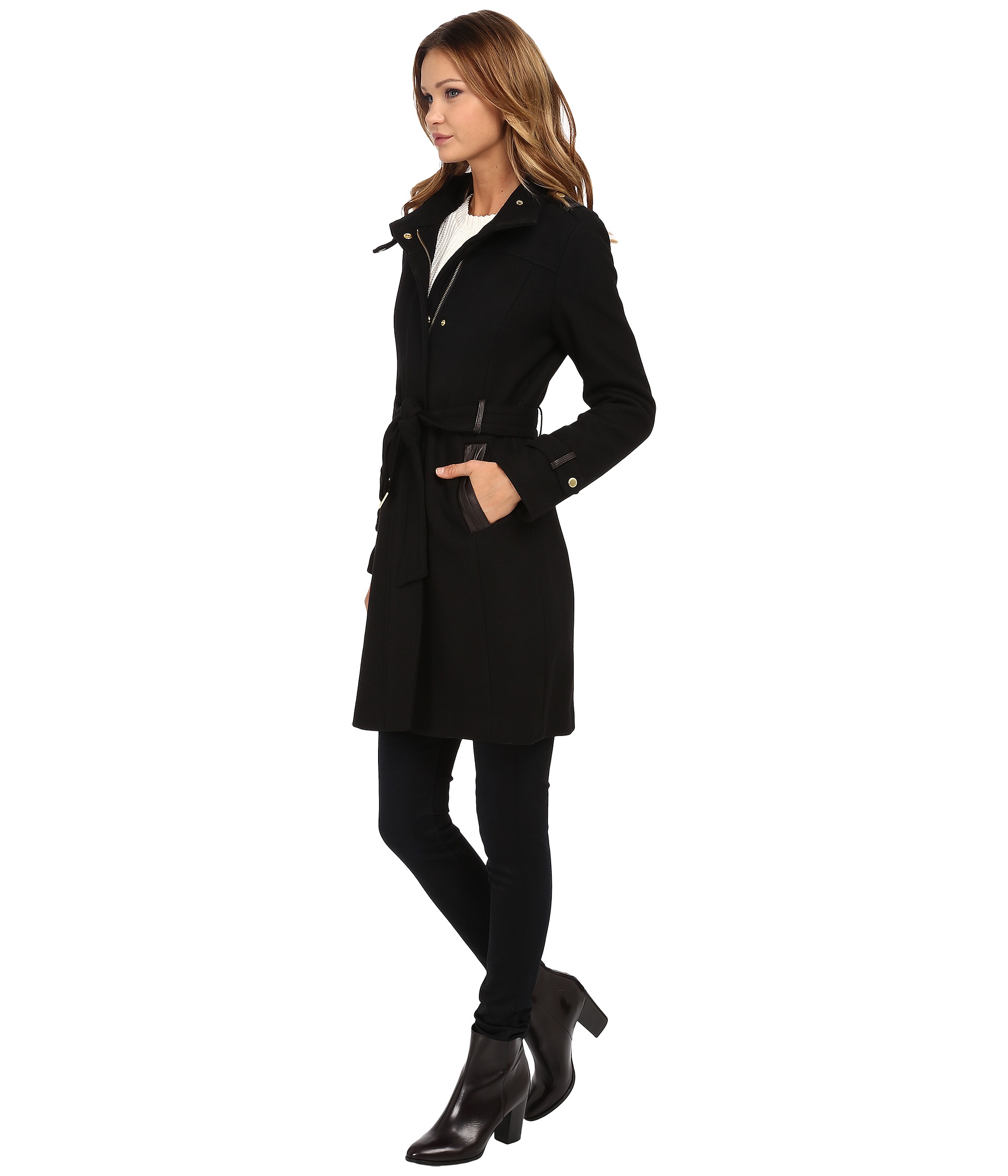 Cole Haan Zip Front Stand Collar Coat - Zappos.com Free Shipping