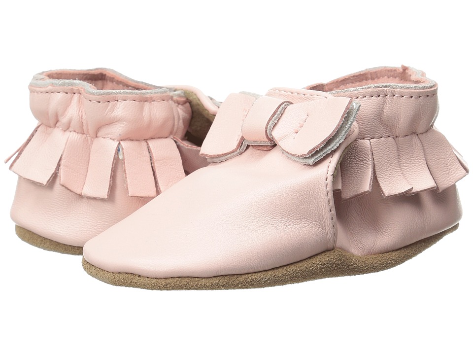 Robeez Premuim Leather Moccasin Maggie Soft Sole Infant/Toddler Pastel Pink Girls Shoes