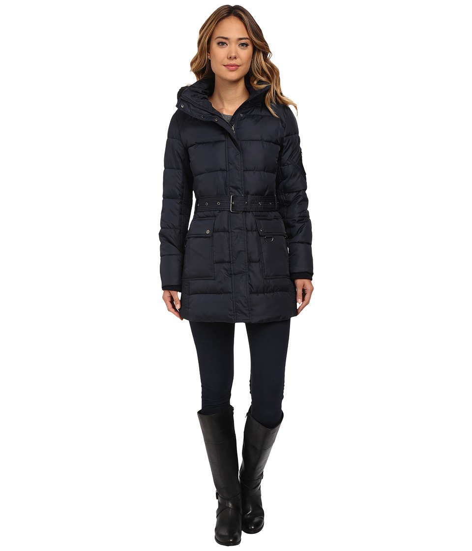 LAUREN Ralph Lauren - Belted Polyfill Down with Hood (Dark Navy) Women