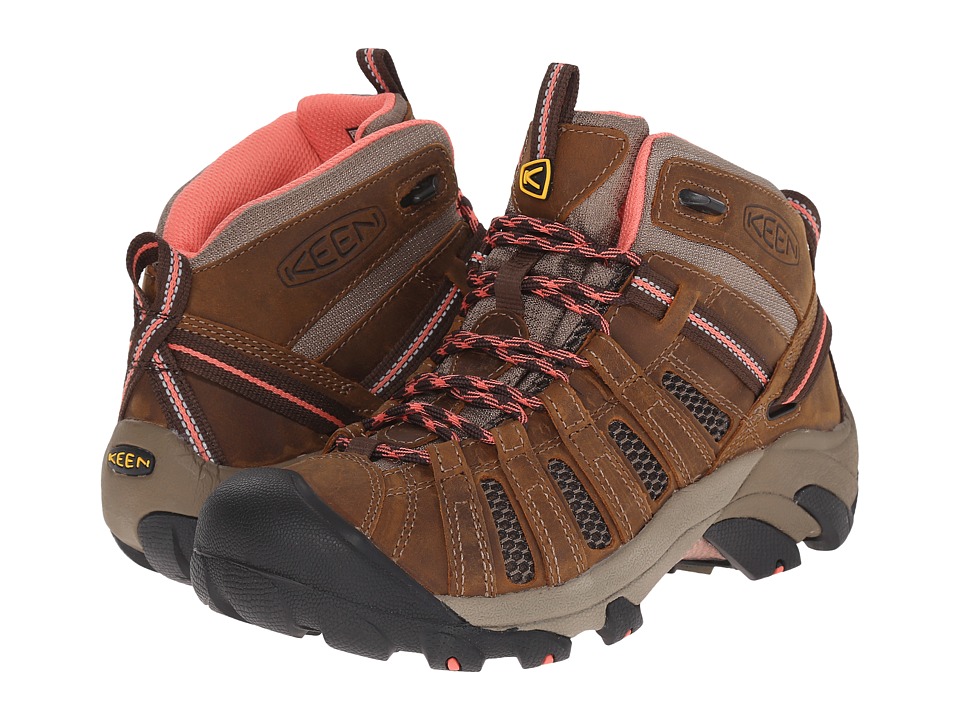 Keen Voyageur Mid (Cascade Brown/Fusion Coral) Women's Hiking Boots