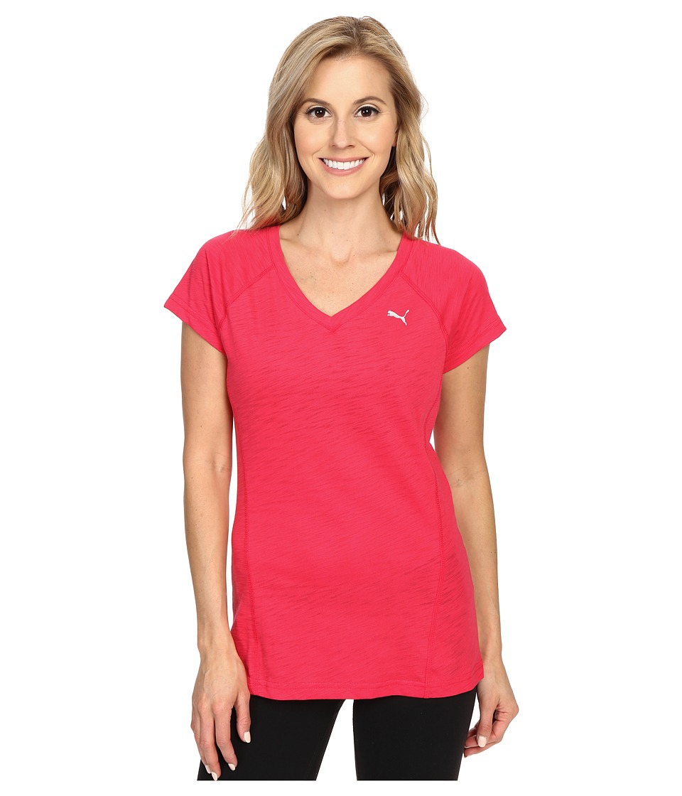 PUMA V Neck Multi Tee Rose Red Womens T Shirt