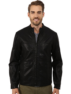Perry Ellis Textured Faux Leather Bomber  Black