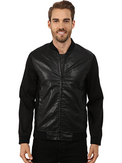 Perry Ellis Faux Leather and Nylon Bomber Black
