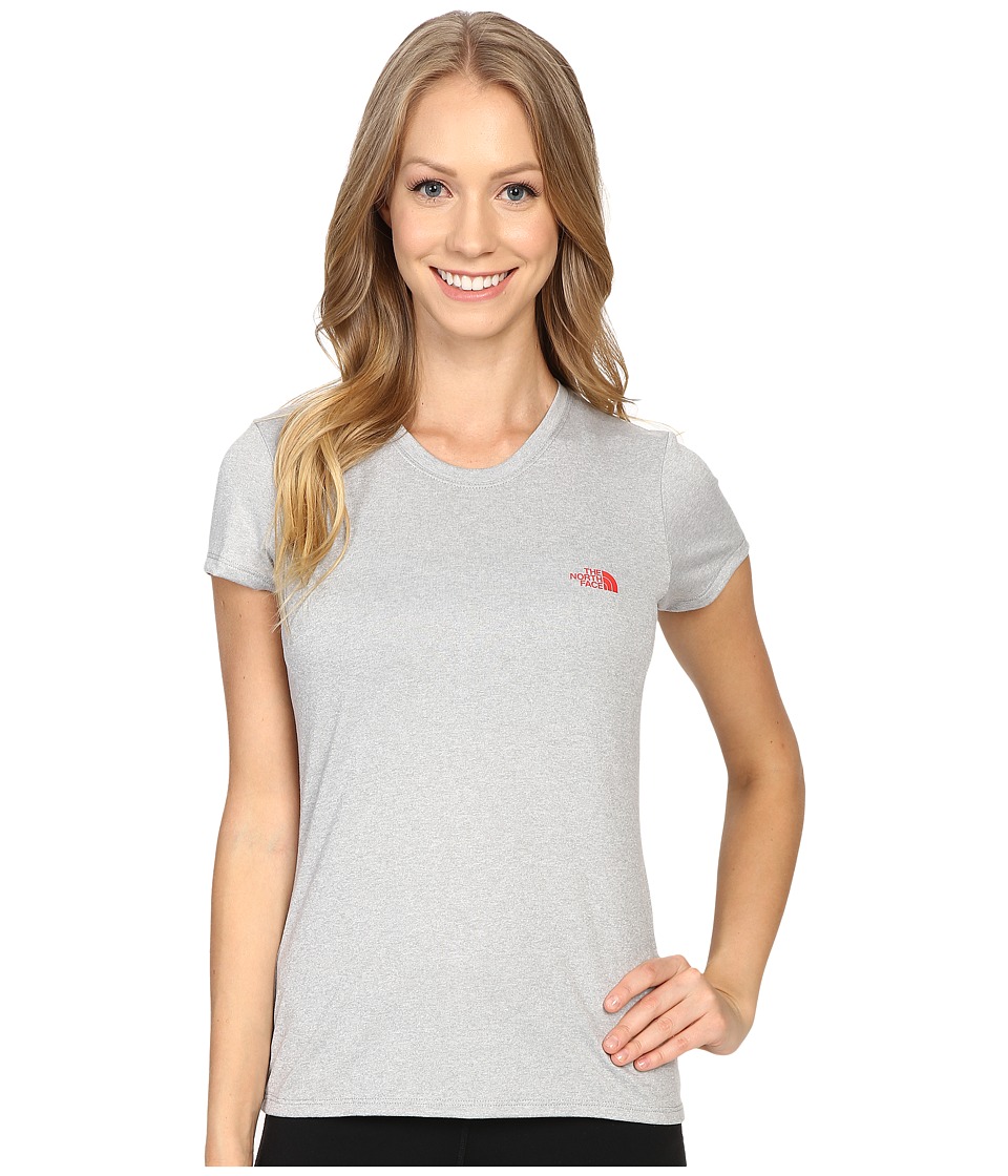 The North Face Short Sleeve Reaxion Amp Tee (TNF Light Grey Heather/Melon Red) Women