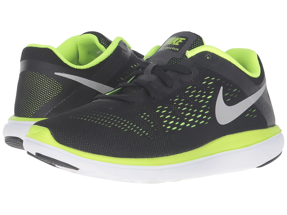 Nike Kids Flex 2016 RN (Big Kid) (Black/Volt/White/Metallic Silver) Boys Shoes