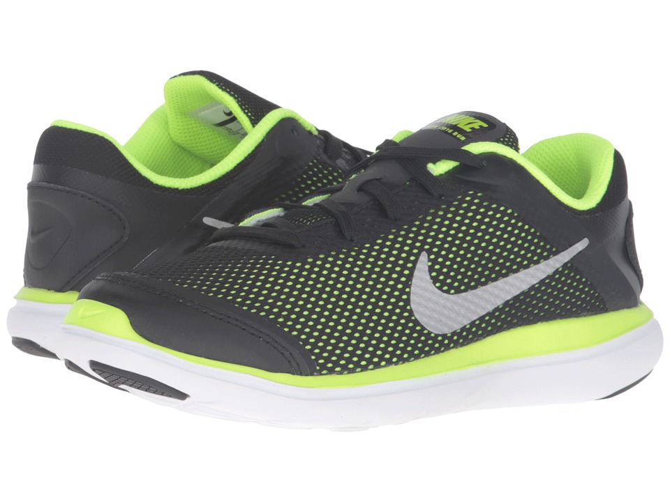 Nike Kids Flex 2016 RN (Little Kid) (Black/Volt/White/Metallic Silver) Boys Shoes