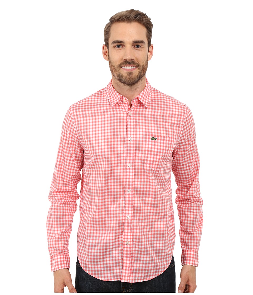 Lacoste - Cotton Voile Check Print Shirt (White/Sandalwood) Men