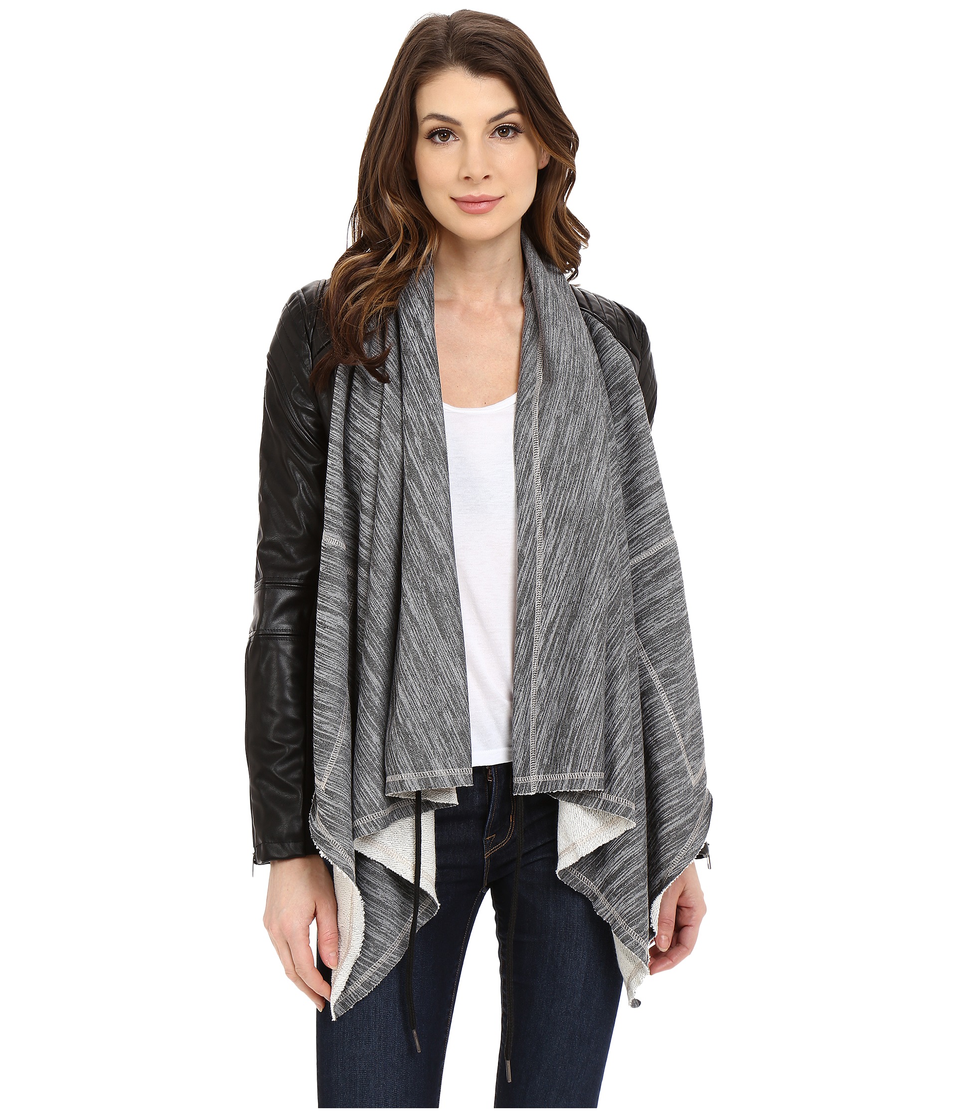 Blank Nyc Real Leather Moto Jacket Burnt Out Shipped Free At Zappos Blank Nyc Vegan Leather Sleeved French Terry D Front Jacket