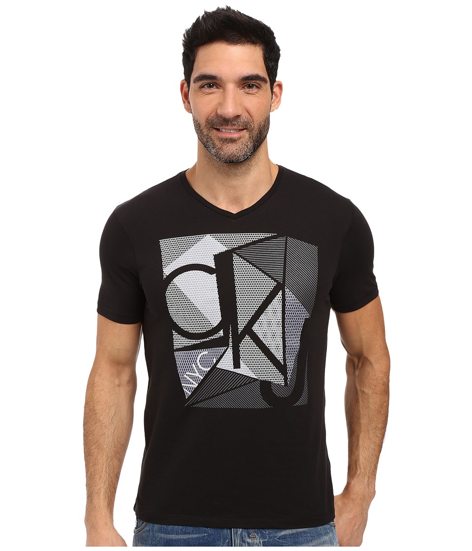 Calvin Klein Jeans - Mixed Techniques Logo V-Neck Tee (Black) Men