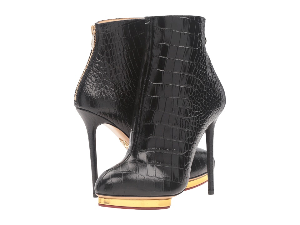Charlotte Olympia - Doreen (Black/Gold Embossed Croc-Effect Calf/Calf) Women