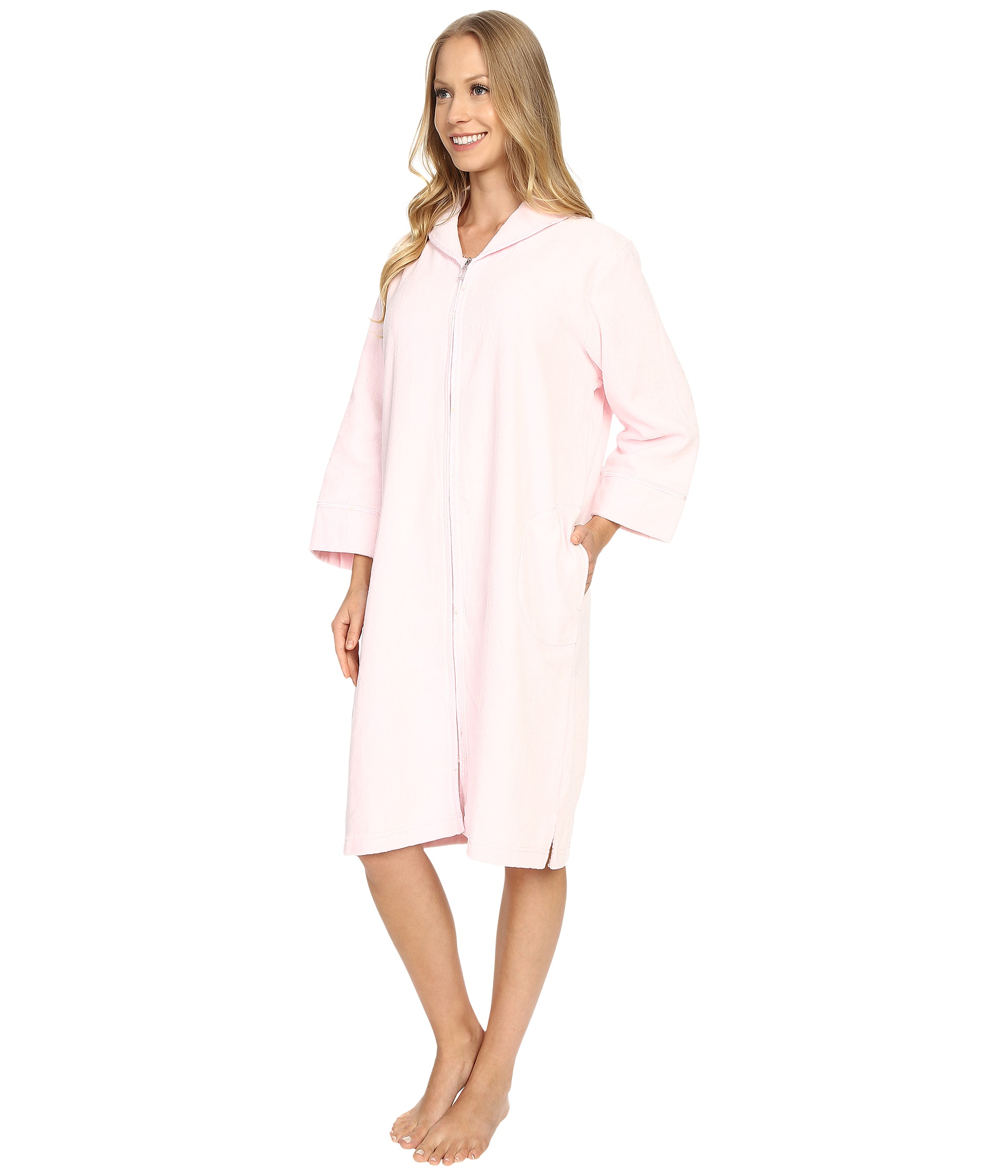 Carole Hochman Terry Velour Zip Robe Light Pink Free Shipping BOTH Ways