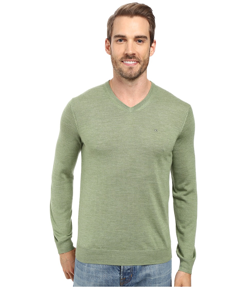 Calvin Klein - Merino Moon and Tipped V-Neck Sweater (Italian Lime) Men