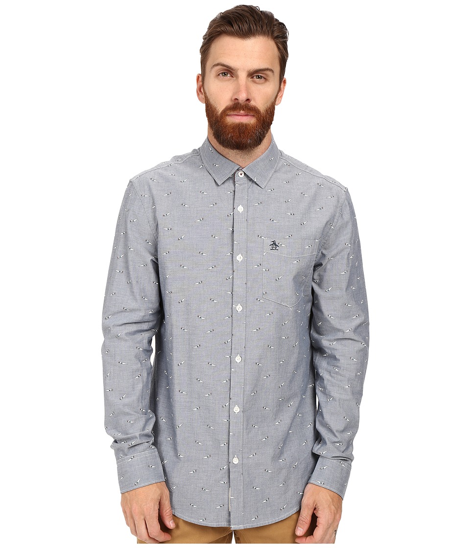 Original Penguin - Long Sleeve Oxford with 3D Glasses Print (Blue Wing Teal) Men's Long Sleeve Button Up