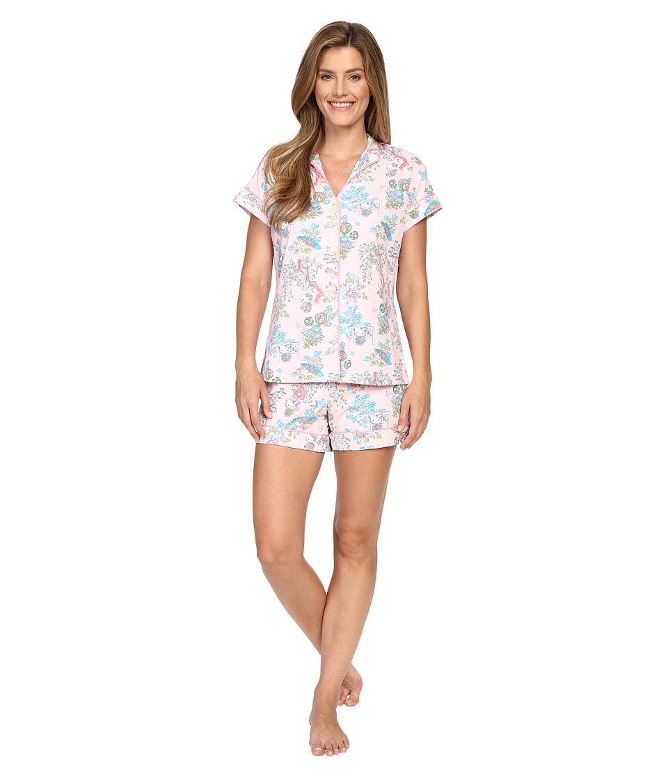 BedHead - Short Sleeve Mandarin Collar Shorty Bottom Pajama Set (Hello Kitty Geisha) Women's Pajama Sets