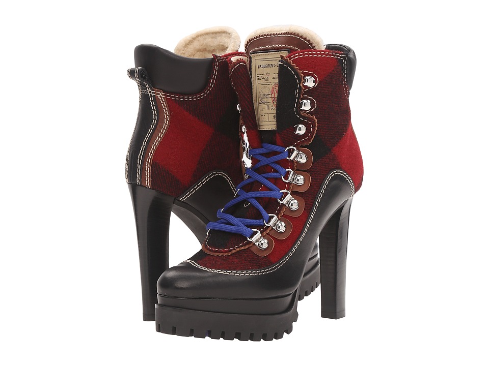 DSQUARED2 - Lace-Up Heeled Winter Boot (Black/Red) Women