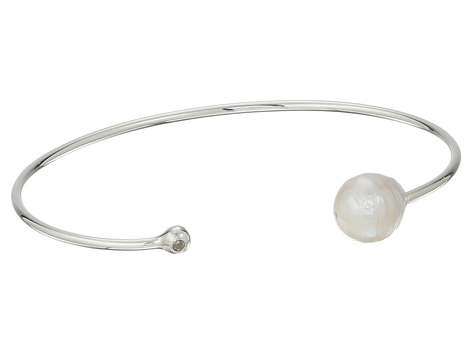 Chan Luu 6 Sterling Silver Cuff Bracelet with Fresh Water White Pearl and Diamond White Pearl Bracelet