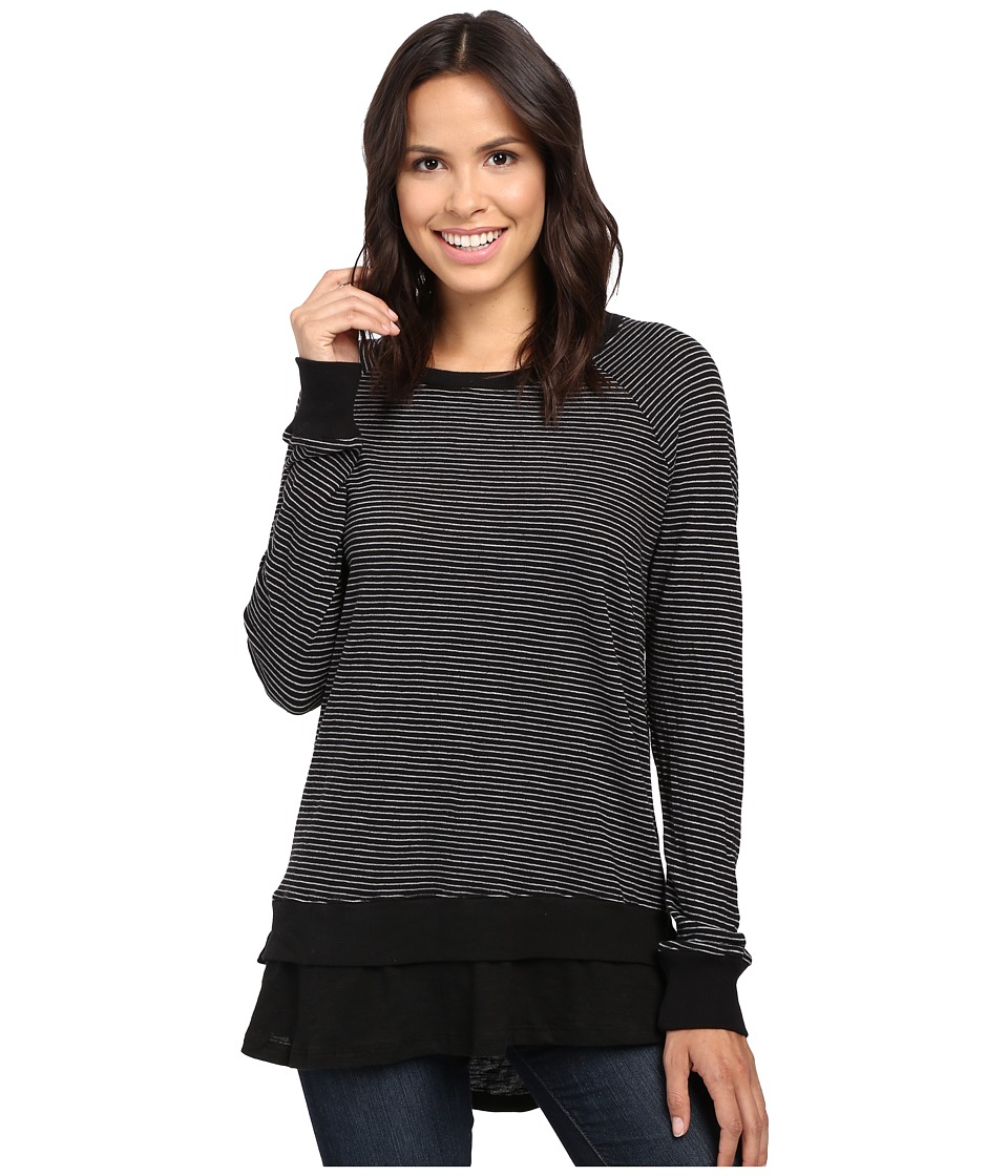 Allen Allen - Long Sleeve Raglan Double Layer Crew (Black) Women