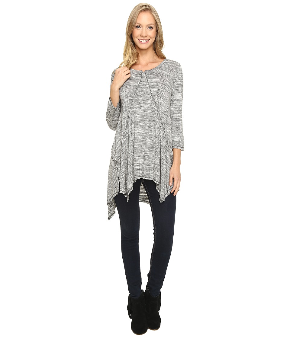 Mod-o-doc - Space Dye Rayon Spandex Jersey Raw Edge Hanky Hem Tunic (Charcoal Heathe) Women