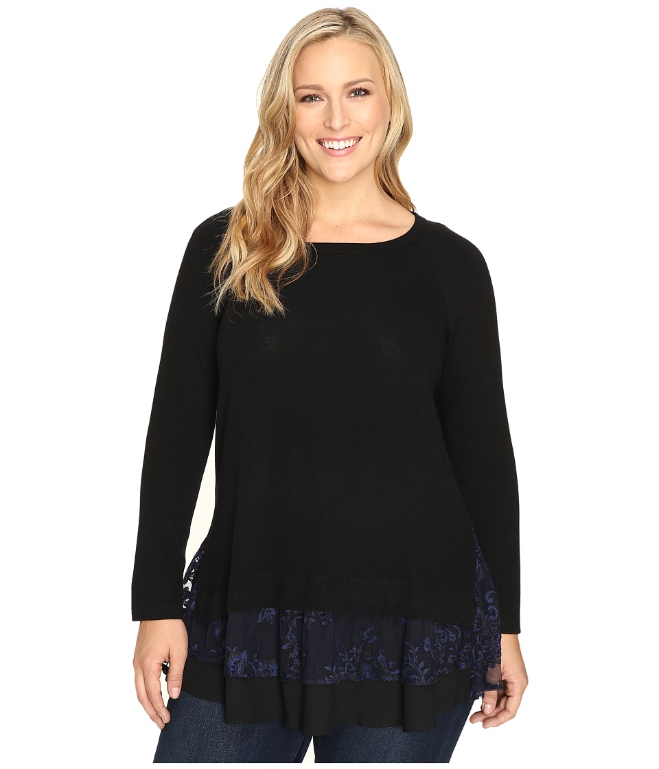 Karen Kane Plus - Plus Size Lace Inset Sweater (Black/Navy) Women