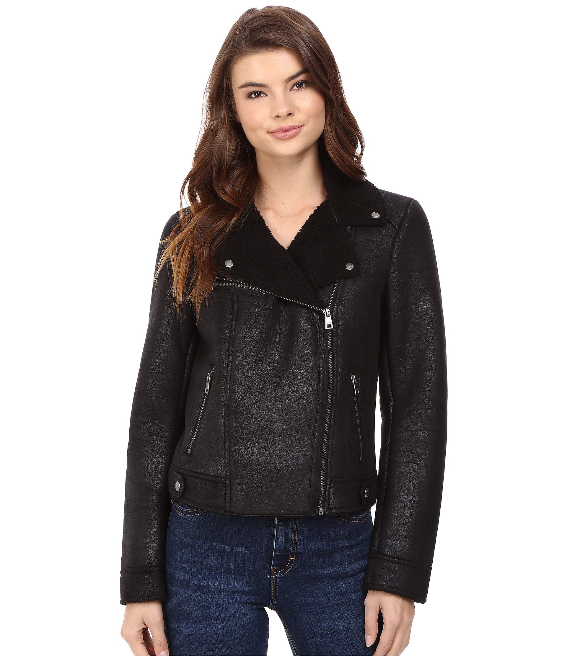 Leather Jacket Shipped Free At Zappos Levi S Faux Shearling Asymmetrical Jacket